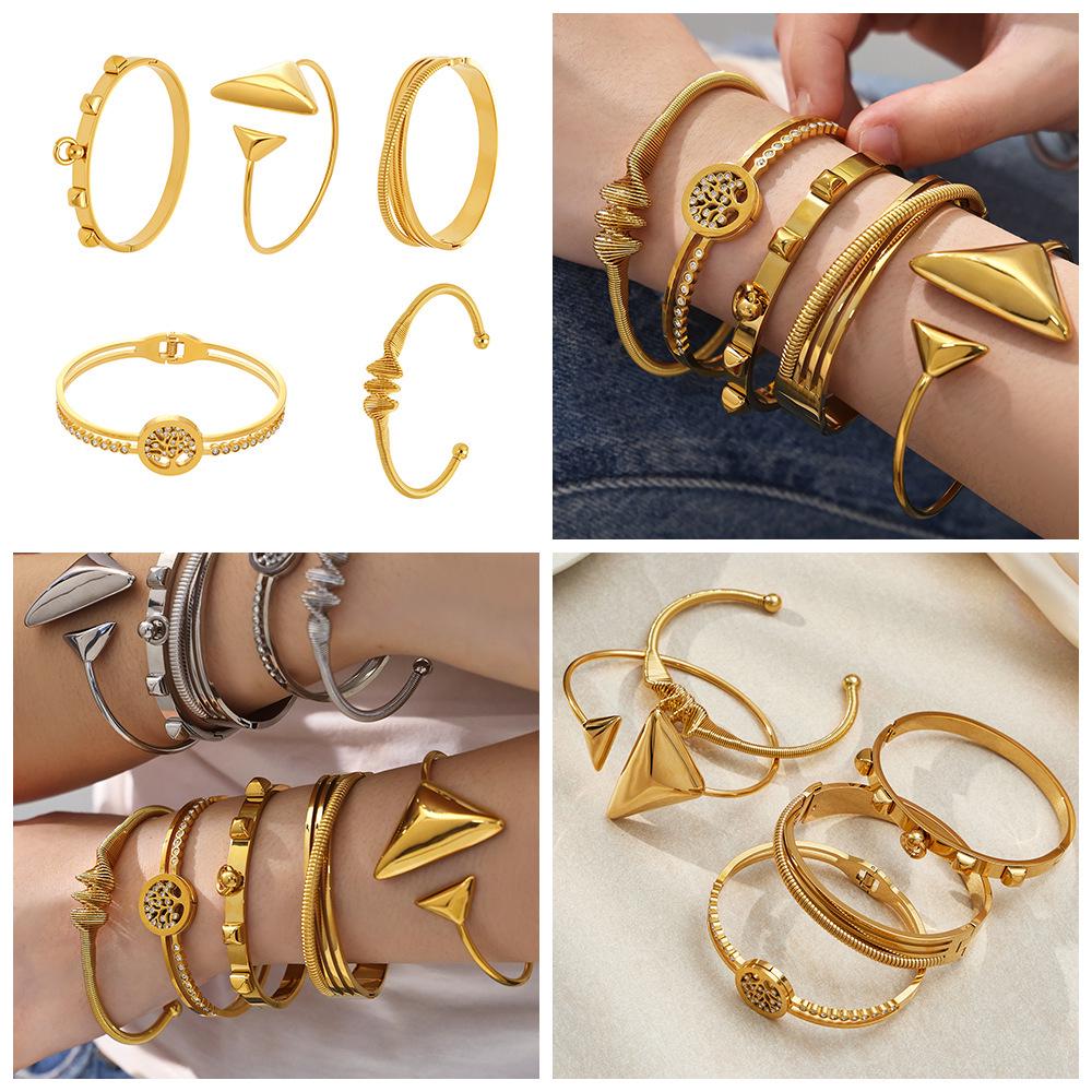 Geometrisches offenes Armreif-Armband aus 18 Karat vergoldetem Edelstahl - Unregelmäßige europäisch-amerikanische Mode mit vielseitiger Persönlichkeit