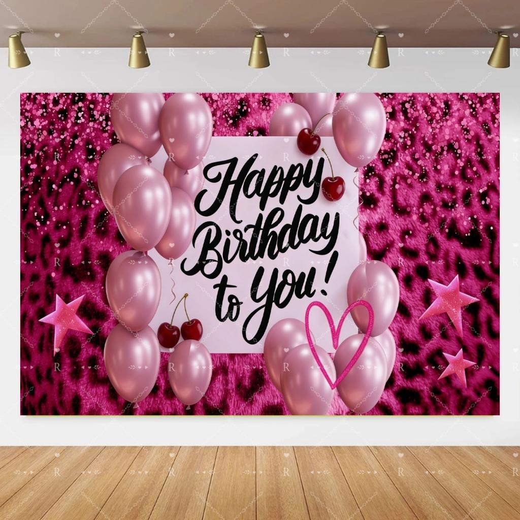 Pink Cherry Leopard Theme Birthday Party Decoration Plate Cup Balloon Banner Sexy Women Girls Shiny Photography Background Gifts