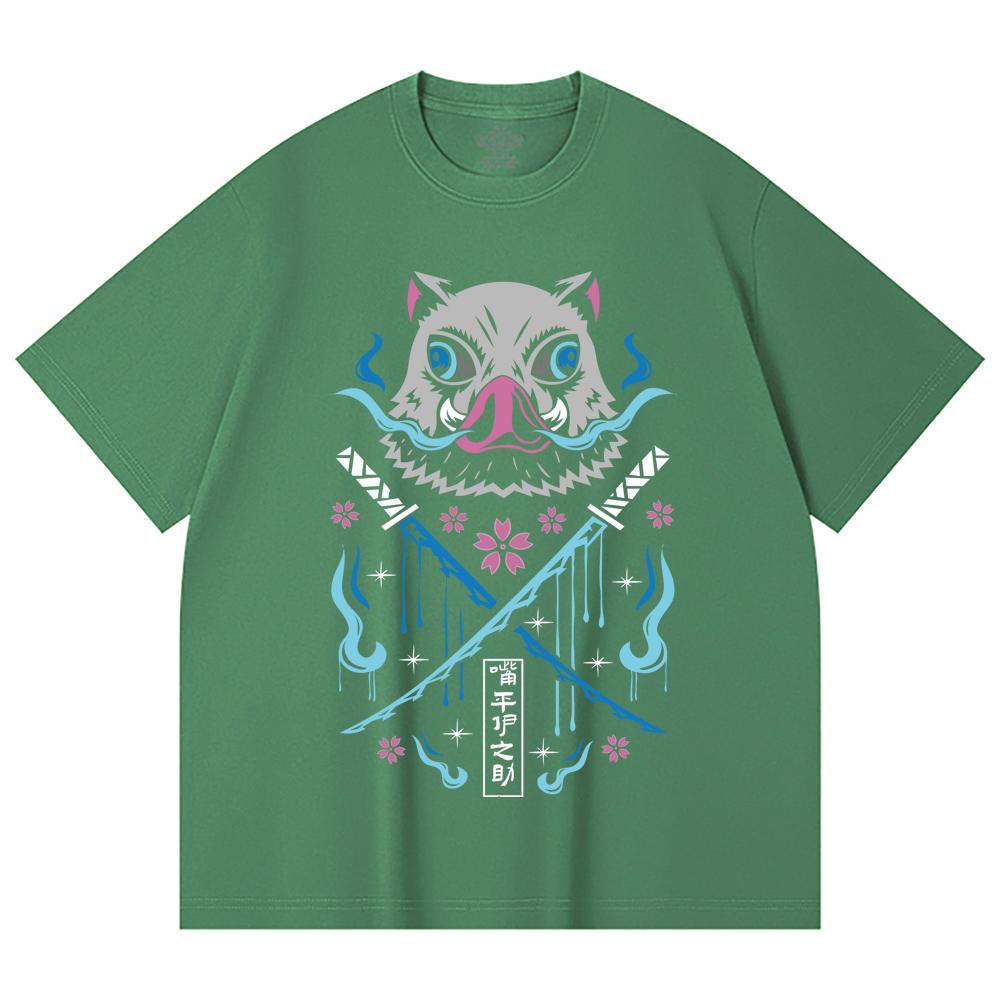 230 g/m² 100% Baumwolle Demon Slayer V97 Inosuke Aufdruck Unisex Schweres Baumwoll-T-Shirt