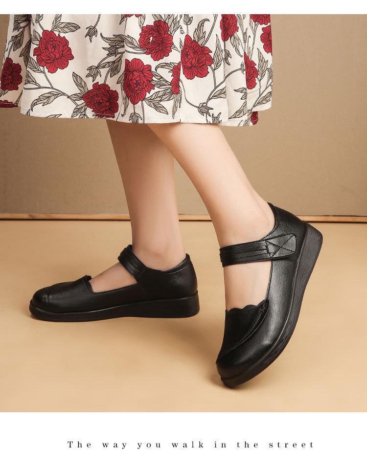 Äkta Läder Mjuk Sula Damskor, Vår/Höst Nötskinn Komfort för Medelålders och Äldre, Stor Storlek Finns.