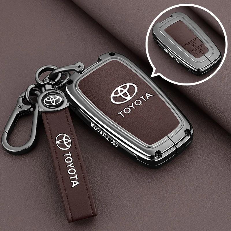 Leather Car Key Case Cover Shell for Toyota Alphard Crown Vellfire Previa - Anti-Scratch Key Protector with Keychain