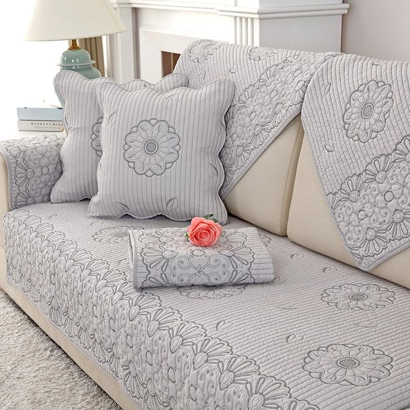 Sofa Cushion Four Seasons Universal Non-Slip Fabric Pure Cotton Simple Modern Seat Cushion Cotton Solid Wood Sofa Cover Towel Cover Cloth