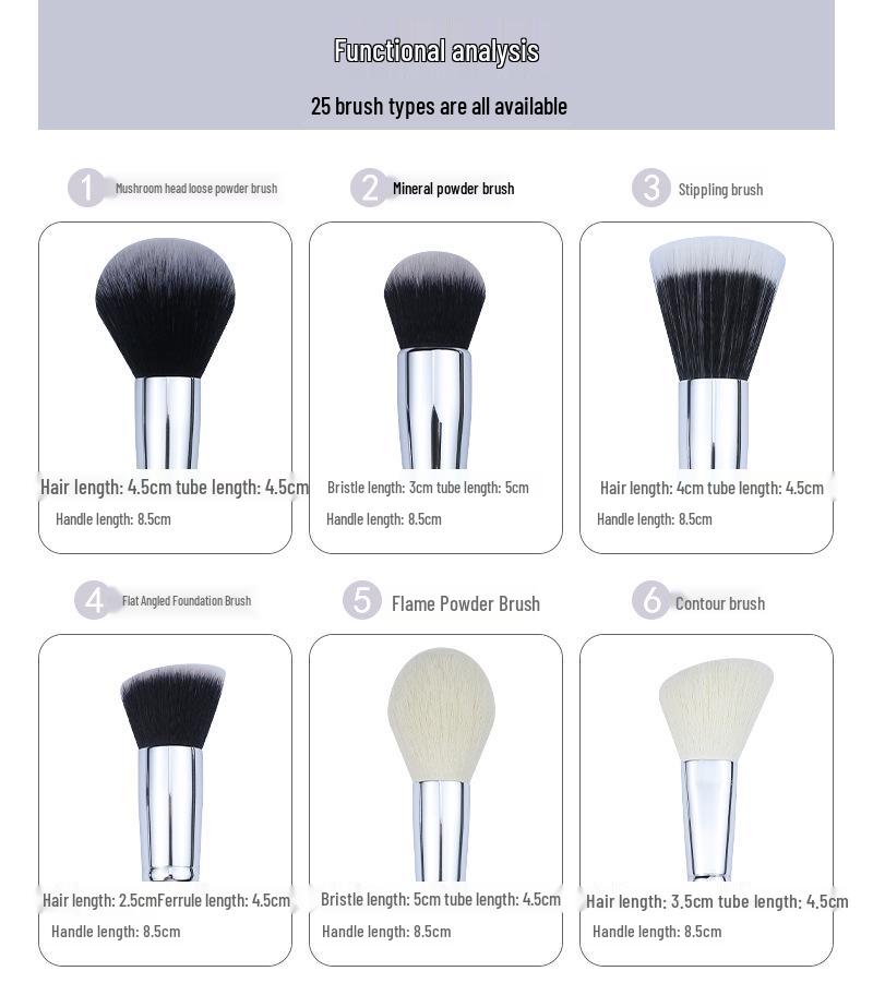 Luxury 25-Piece Professional Makeup Brush Set with Animal Hair for Makeup Artists