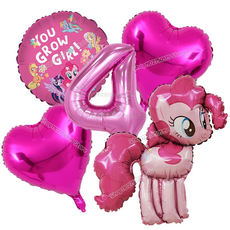 Beautiful My Little Ponys Girl Birthday Number Balloons Decoration Cute Cartoon Love Shape Round Balloons Set Party Supplies Kids Favor
