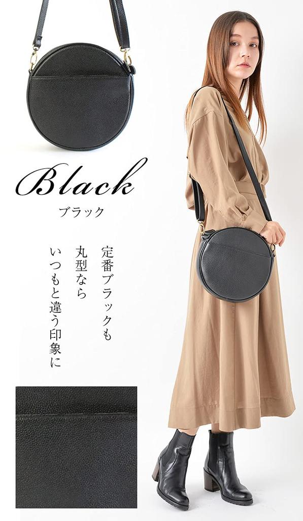 Genuine Leather Shoulder Bag Crossbody Circular Bag 2WAY Flavi Black [Notre Favorie] Women's