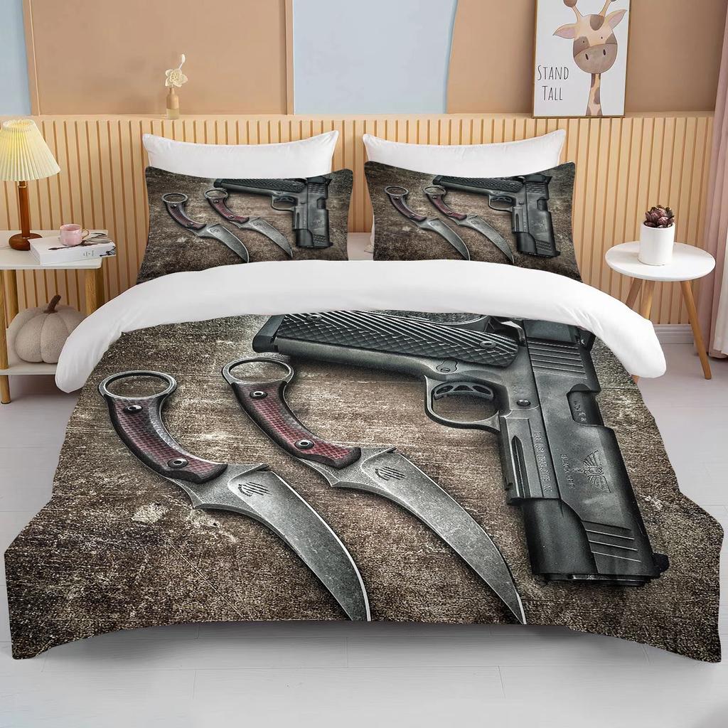 3D Rifle Revolver Cartridge Gun Comforter Bedding Set,Duvet Cover Bed Set Quilt Cover Pillowcase,King Queen Size Bedding Set