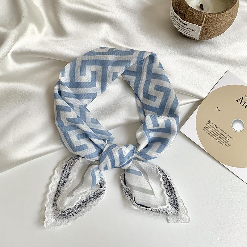 Headscarf summer female pastoral style sweet and fresh decorative scarf lace silk scarf neck small square hair accessories