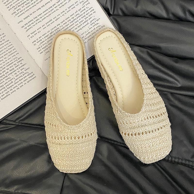 2025 neue gewebte atmungsaktive Tasche Kopf ziehen Oberbekleidung runder Kopf dicker Boden ein Pedal halbes Ziehen bequemer weicher Boden coole Hausschuhe