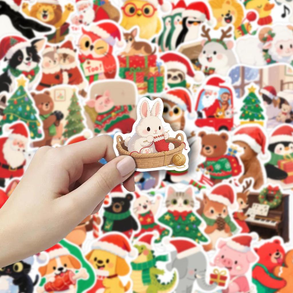 50 Christmas Journal Stickers: Santa, Tree, Reindeer, Cute Designs for Notebook & Suitcase