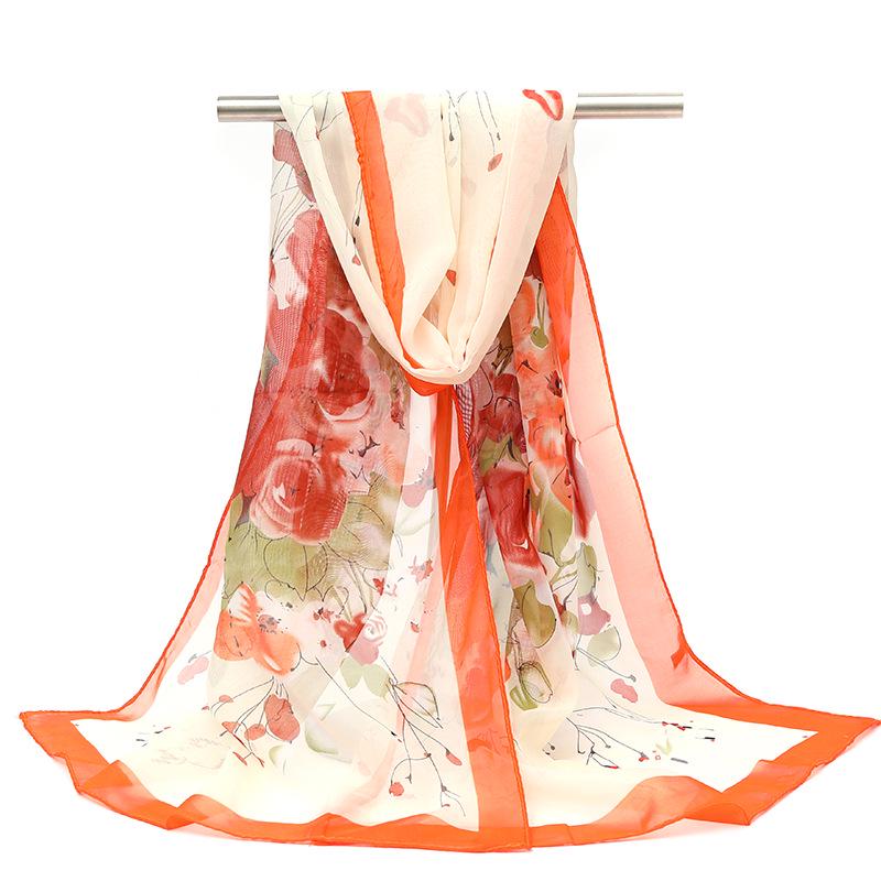 2026 Silk Chiffon Women's Scarf: Korean Style, Versatile, Long, and Thin for Spring, Autumn, Beach, or Winter Decoration