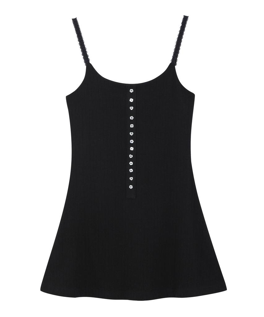 Lojanneu Sweet Dreams Button Mini Dress (Black)