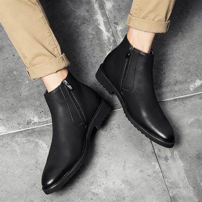 Herren Chelsea Boots Mode Frühling Herbst Flache Stiefeletten Seitenreißverschluss Freizeitkleiderschuhe Reines Schwarz