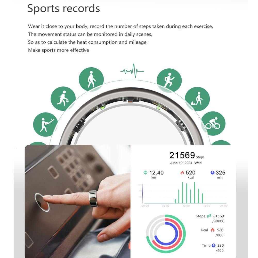 SR02 Smart Ring Stainless Steel Health Monitoring Life Waterproof Multi-sport Modes Heart Rate Blood Oxygen Tracker Ring