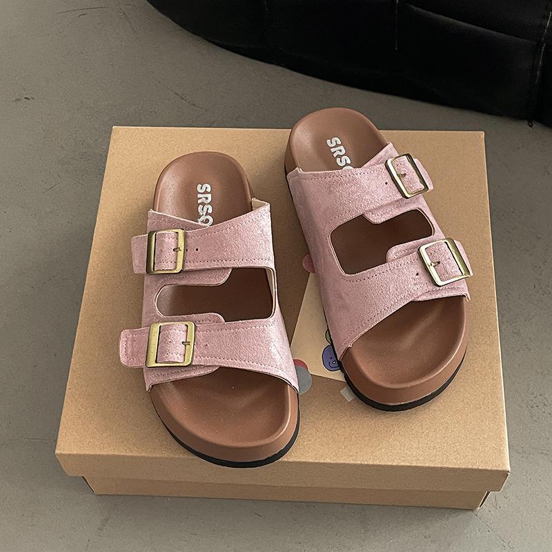 Casual fashion green slippers women's outer wear summer new thick-soled non-slip beach one-word sandals drag