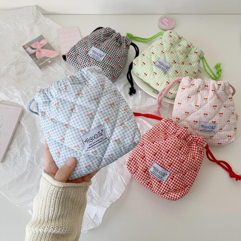 Portable Cherry Drawstring Pouch Multi-purpose Large Capacity Makeup Lipstick Storage Bag Cosmetic Bag