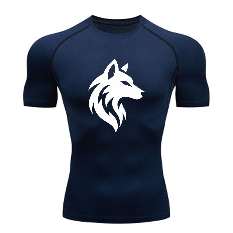 Men's Compression Workout T-Shirt, Stylish Wolf Head Graphic