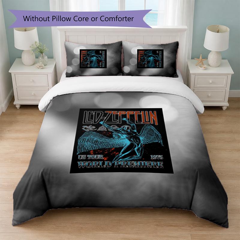 Set Biancheria da Letto 3 Pezzi Stampa Led Zeppelin Copripiumino con Due Federe Biancheria da Letto Morbida per Camera da Letto Domestica