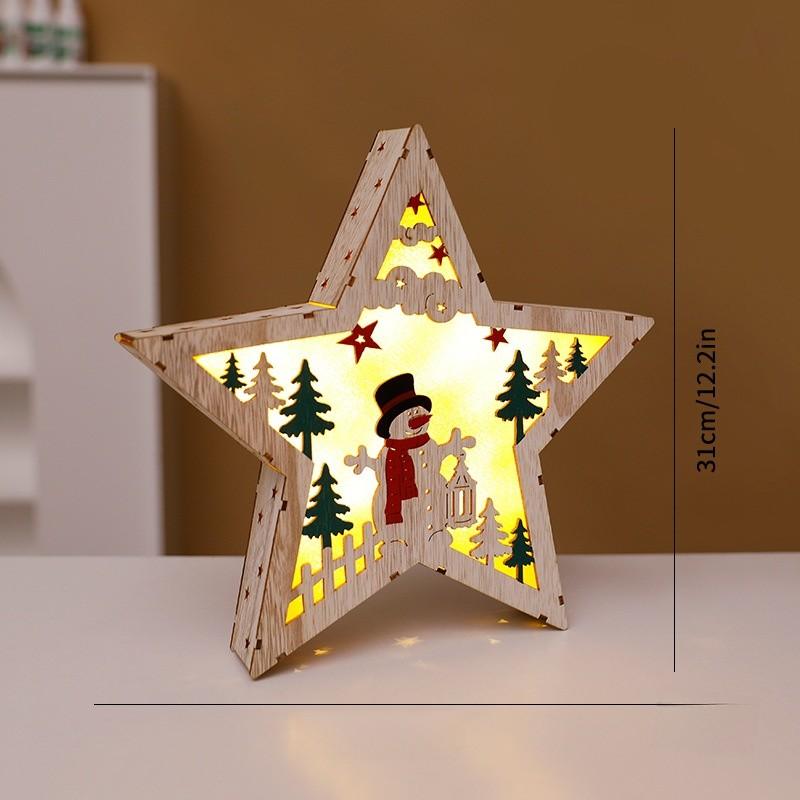 

Wooden Christmas Tree Light Up Ornament Snowman Design Holiday Decor Supplies Large Star Snowman