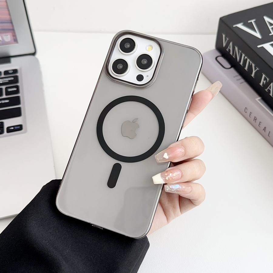 

Ультратонкий прозрачный магнитный чехол для iPhone 16 15 14 13 12 11 Pro Max iPhone16 с беспроводной зарядкой, прозрачная задняя крышка iPhone 13 Pro чёрный