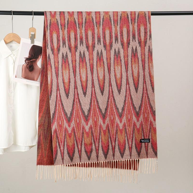 Ethnic Style Women Printed Shawl Autumn Winter  Muslim Hijab Imitation Cashmere Tassels Scarves Luxury Thick Warm Scarf Female