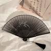 Retro Ink Orchid Silk Folding Fan  Chinese Style Ancient Lotus Hand Fans Close Friend Gift Classic Hanfu Decorated Crafts