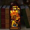 Bücherregal-Set Puppenhaus Holz Beleuchtet DIY Buchnische Bausatz 3D Puzzle Zusammenbau Gebäudemodell Buchstützen Geburtstagsgeschenke für Erwachsene