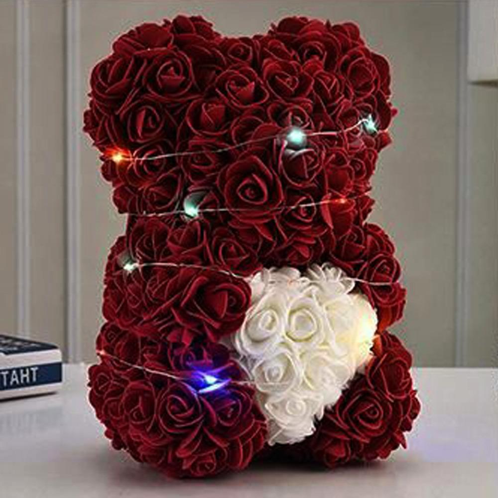 25cm Artificial Teddy Rose Multicolors Romantic Valentines Day Gift Flower Bear with LED Strip Girlfriend Women Anniversary Bear