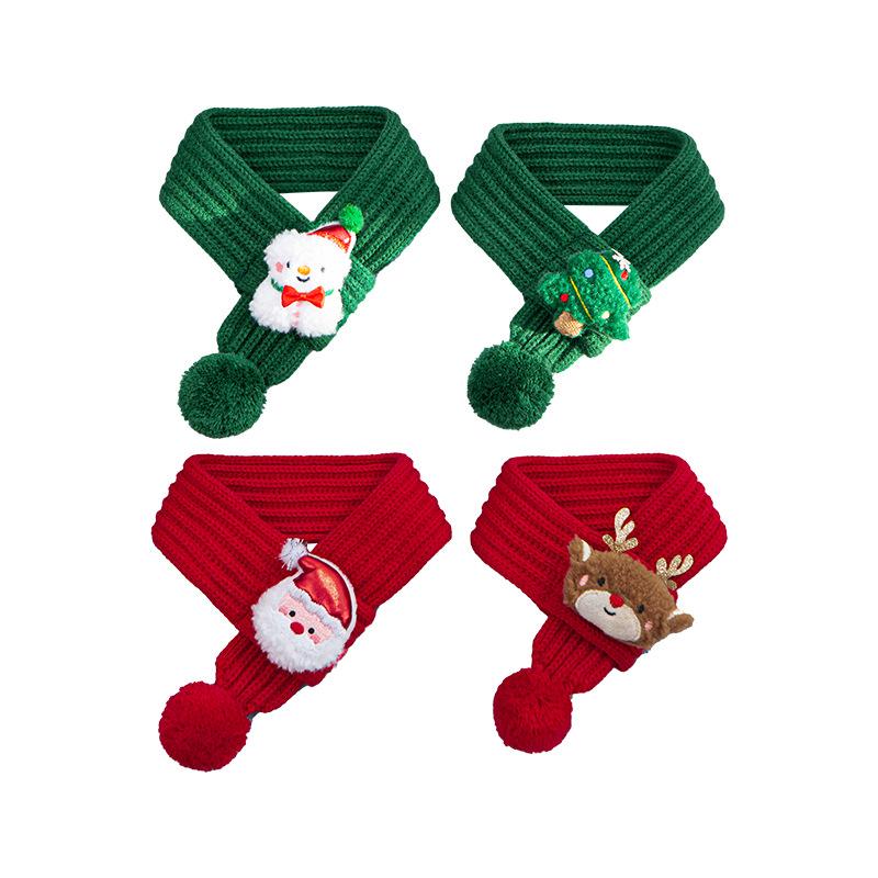 1pc Christmas Pet Scarf, Cat Dog Wool Thread Scarf, Cartoon Snowman Elk Warm Plush Cat Knitted Scarf Christmas Gift for Pets