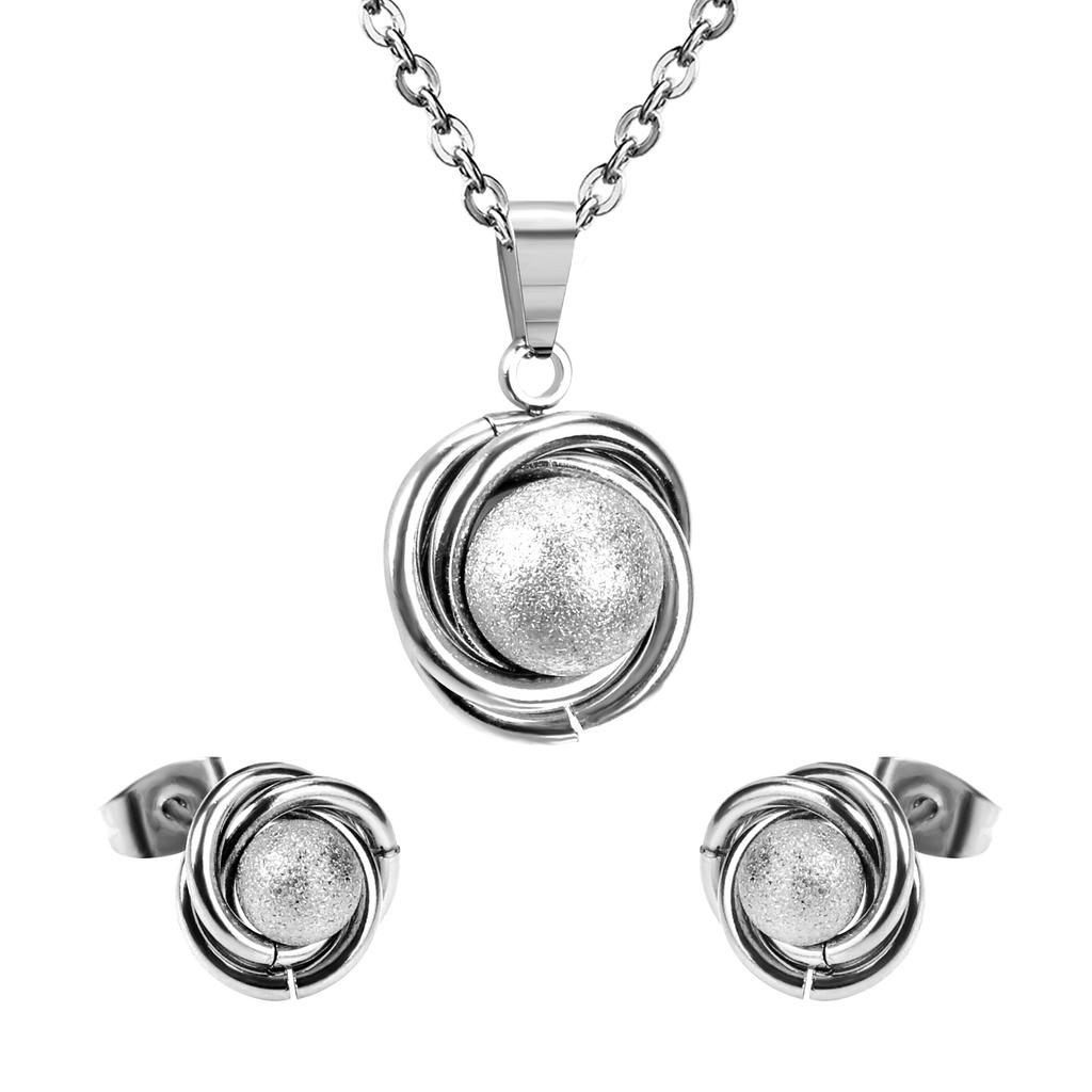 Steel Ball Pendant Necklace And Stud Earrings Set For Women Stainless Steel Zircon Set 2 Pieces Wedding Party Gifts Zircon
