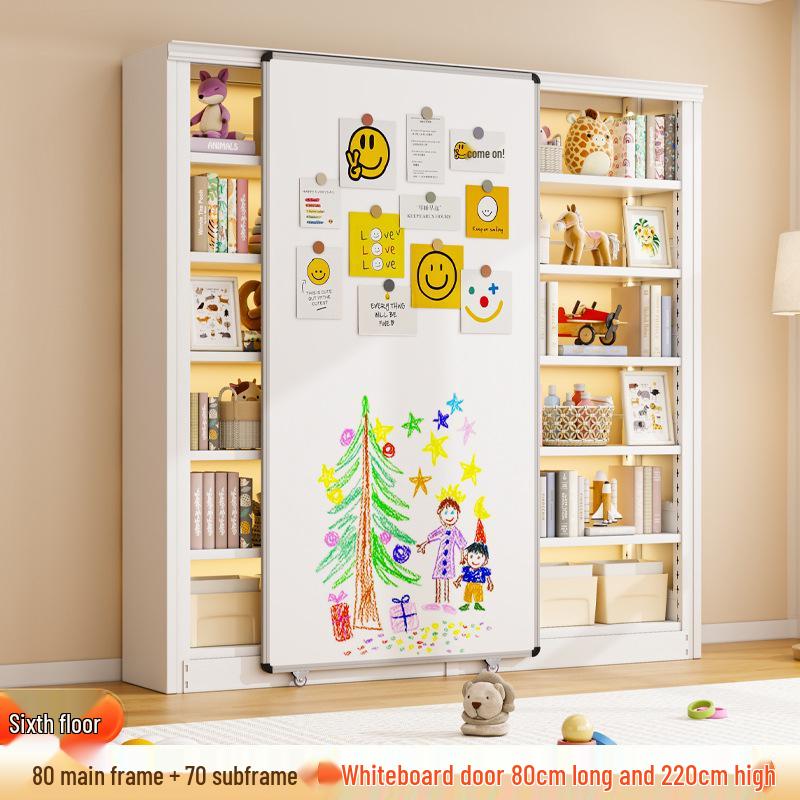 Steel Bookshelf with Whiteboard Doors, Multi-Layer Library Bookcase, Children's Picture Book Rack