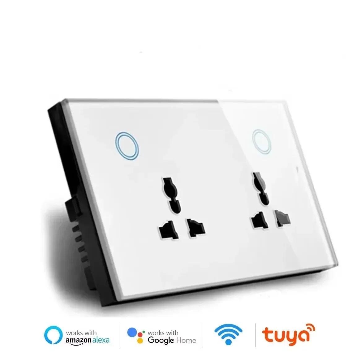 

Melery Wifi Tuya Smart Dual Outlet Wall Socket Universal Electrical Plug Wireless Power Touch Switch Alexa Google Home Office 2Outlet White