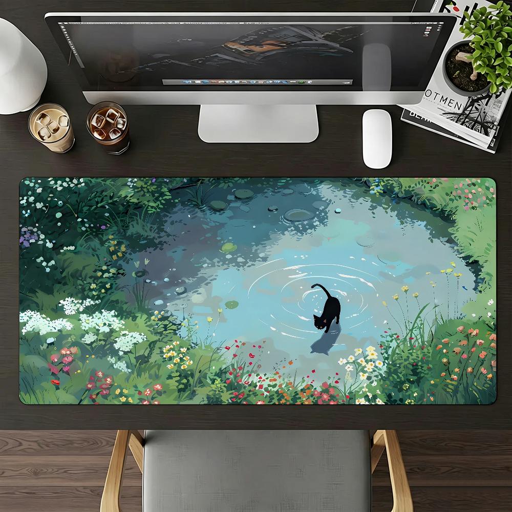 Cute Cat Mouse Pad Large Nonslip Waterproof Mat Stitched Edge Keyboard Pad For Gaming Daily Office