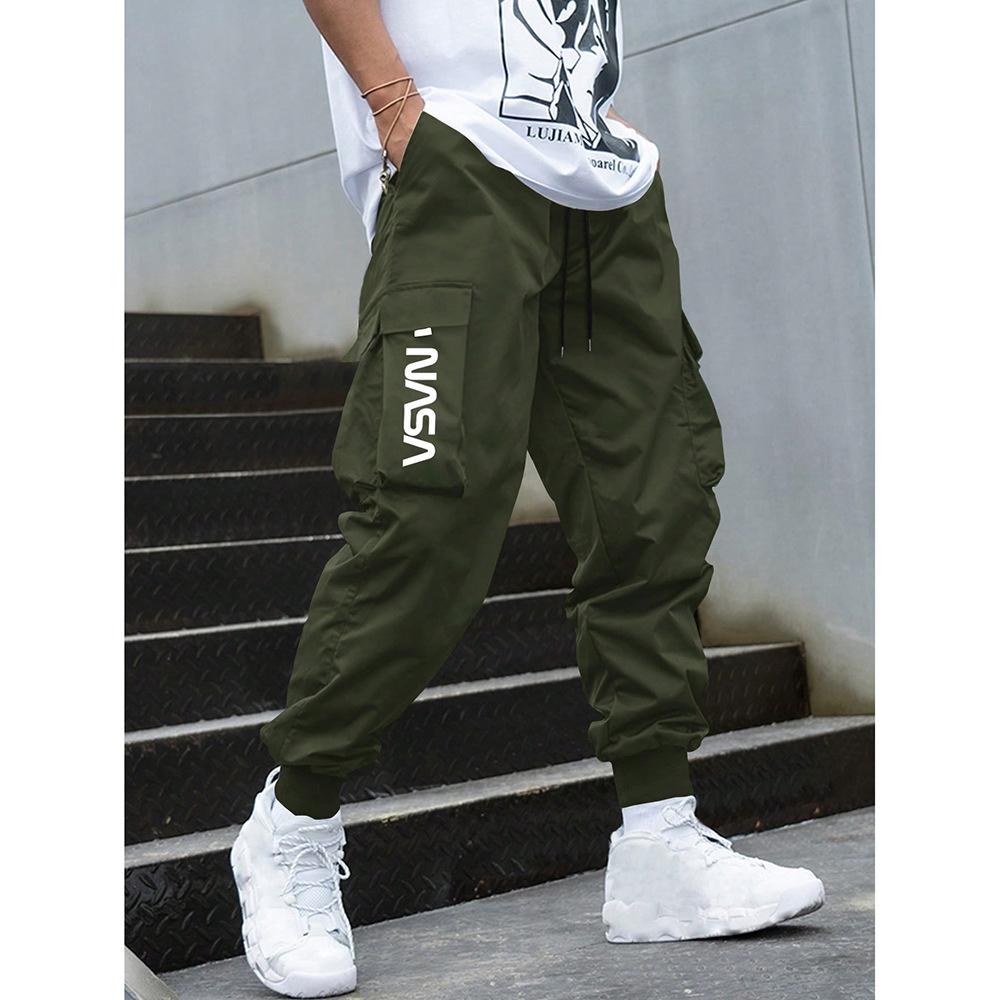 New Summer Retro Work Pants Men's Casual Trousers Loose Sports Straight Tying Pants