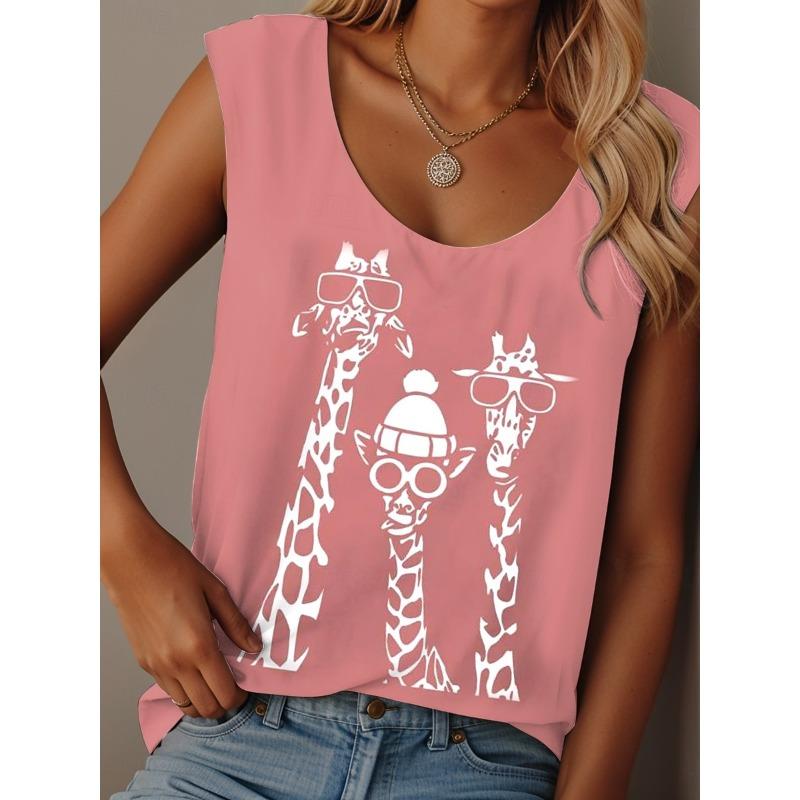 Women's Camisole Print Graphic Animal Graffiti Daily Casual Sleeveless Crew Neck Scoop Neck Regular Tops Summer