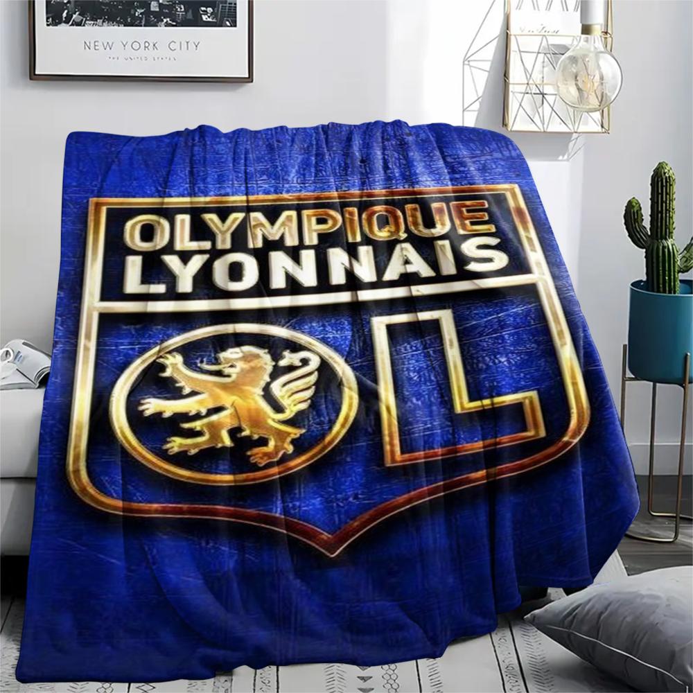 1PC Olympique Lyonnais Print Flannel Blanket, High quality Comfortable for All Seasons, Home Decor, Warmth and Comfort, Perfect for Christmas Gifts