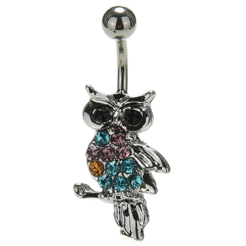 Strass-Eule Hängende Kugel Barbell Stange Bauchnabel Bauchnabelring Körperpiercing