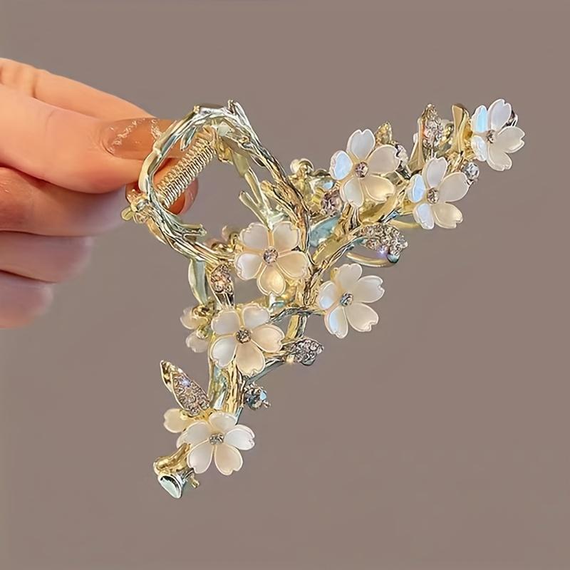 

Elegant Hair Clip Faux Imitation Pearl Shark Grip Hair Claw for Weddings Parties Sparkling Floral Hair Accessories for Women