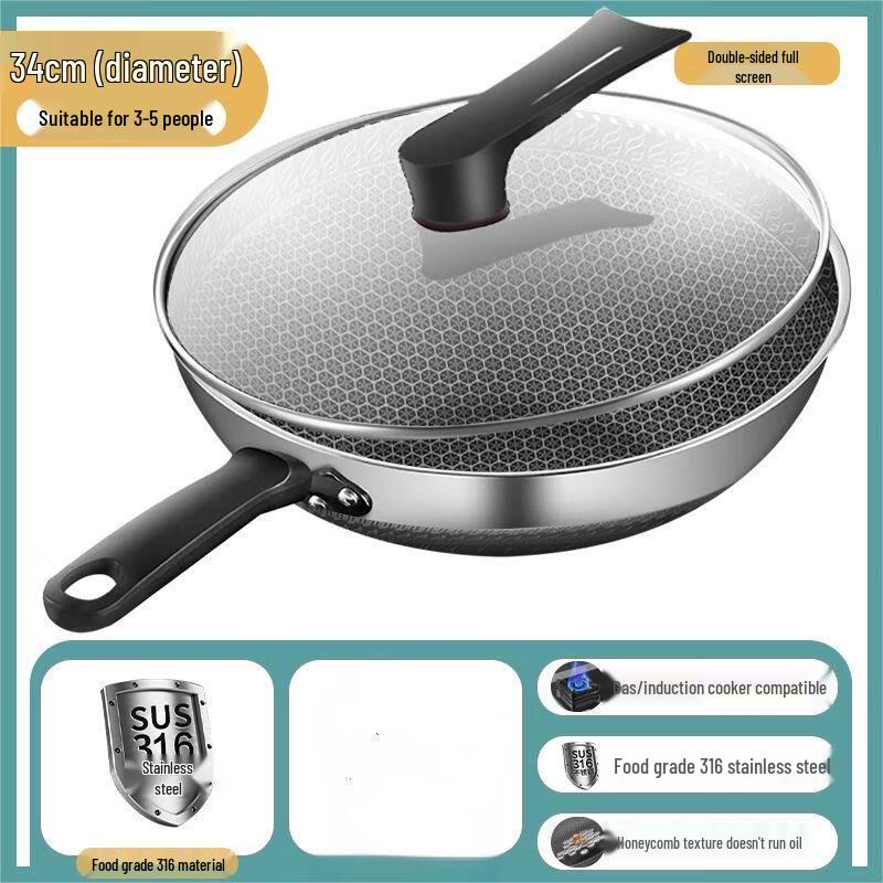 San Jiaolong 316 Stainless Steel Uncoated Flat Bottom Wok