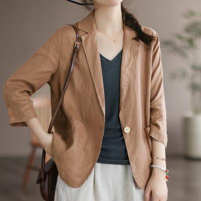 Spring Autumn Ladies Jacket Solid Color Blazers Vintage Suits Top Casual Three Quarter Sleeve Short Blazer Suit for Women's Thin Coat