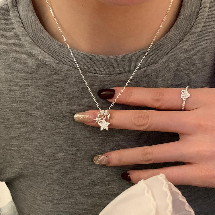 Multi Layer Pendant Necklace With Full Diamond Five Point Star Charm For Women Fashion Edgy Sweet And Cool Luxury Minimalist Collarbone Chain
