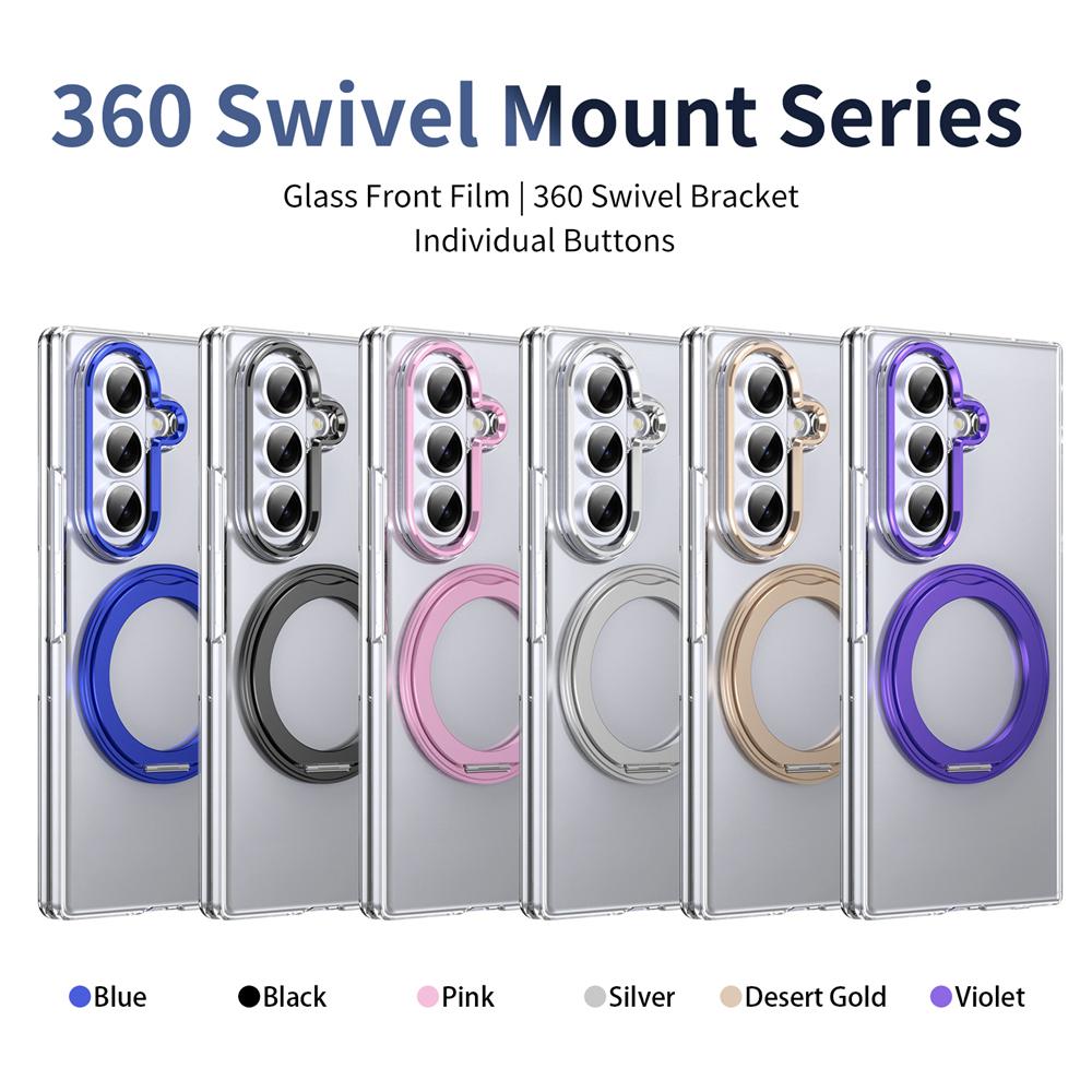 KEYSION 360° Rotating Magnetic Ring Stand Case for Samsung Galaxy Z Fold 7 5G Transparent PC Phone Cover with Screen Protector