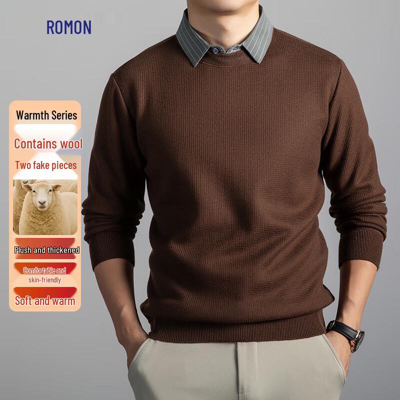 

Romon Men s Faux Two-Piece Wool Blend Thermal Knit Sweater XL