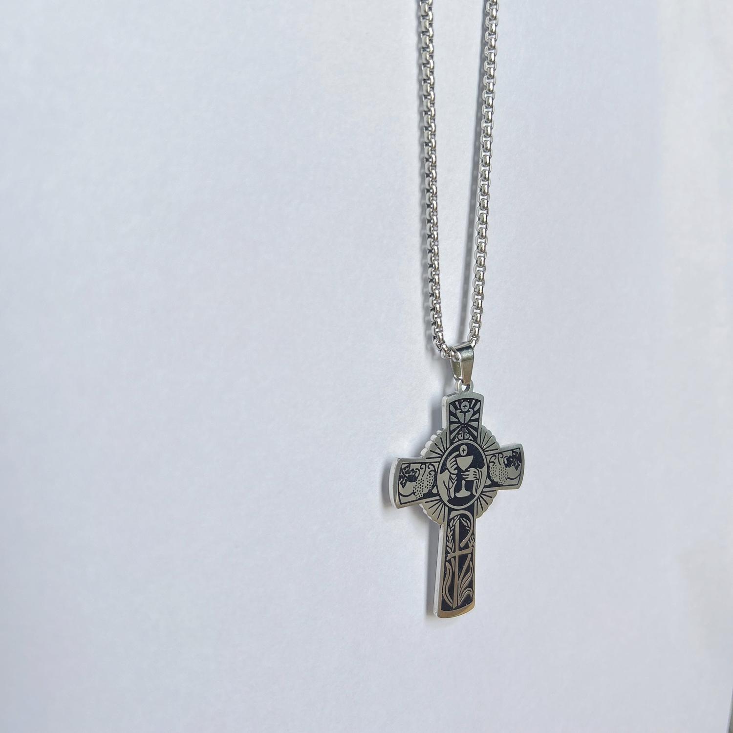 

A stainless steel Christian communion grape juice cross necklace for men and women, suitable for daily wear