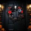 Elegant Mystery Party Props Gothic Black White Blue Rose Twig Wreath 15 Inch Halloween Skull Wreath