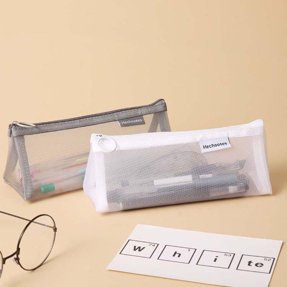 Triangle Transparent Bills Bag Retro Color Zipper Stationery Bag Fashion Mesh Pencil Case Student