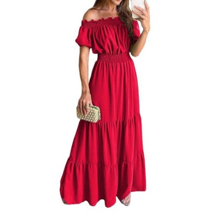 Women's Casual Dresses - Boho Off Shoulder Strapless Dress Elegant Anti Pilling Large Hem Adding Charm Popular Beach Party Streetwear