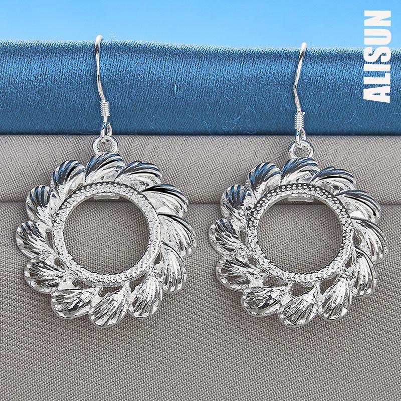 925 Sterling Silver Round Wind Wheel Pendant Perforated Earrings Fashionable Wedding Jewelry