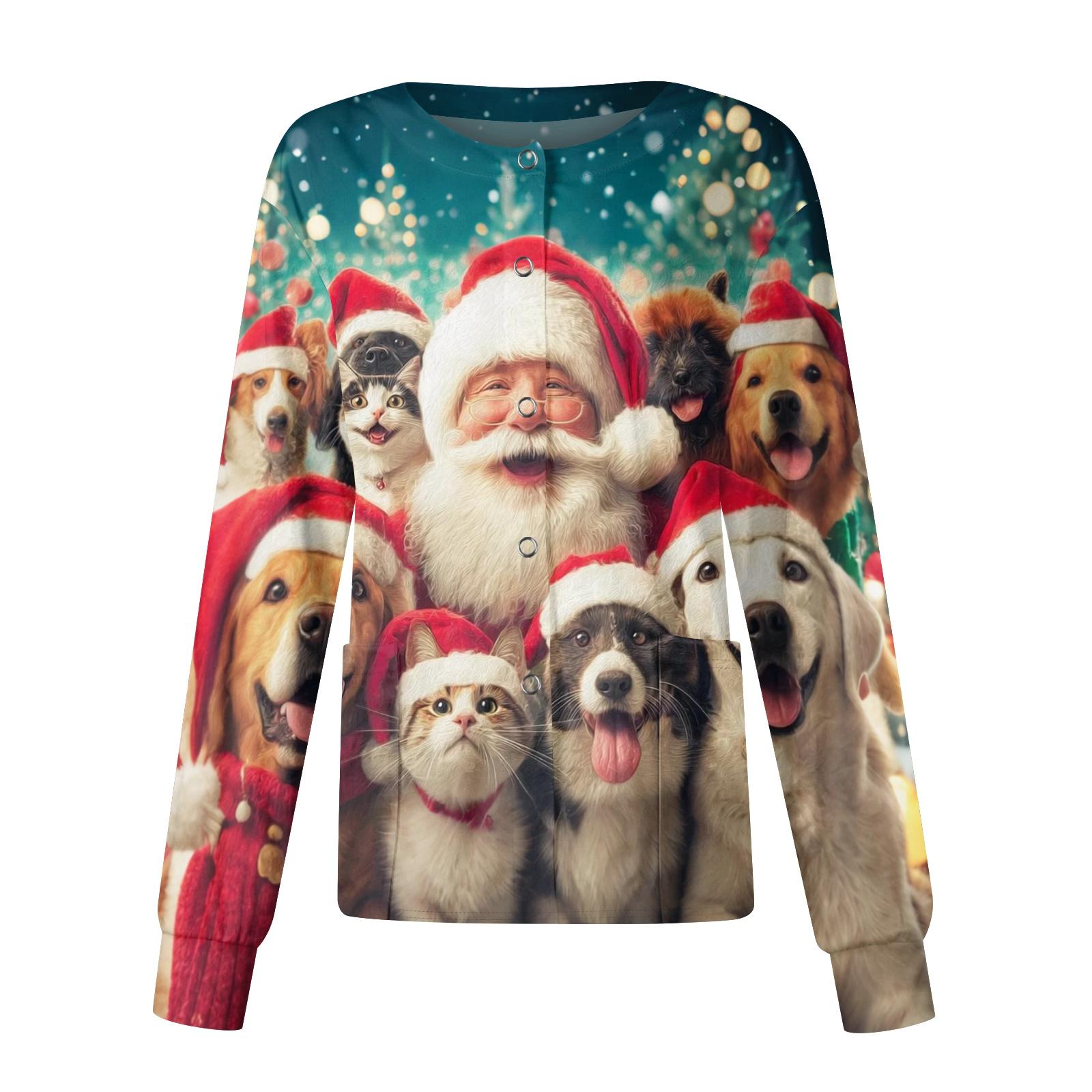 

Женский повседневный кардиган с рождественским принтом, с длинными рукавами, на одной пуговице, рабочая униформа XXXXL