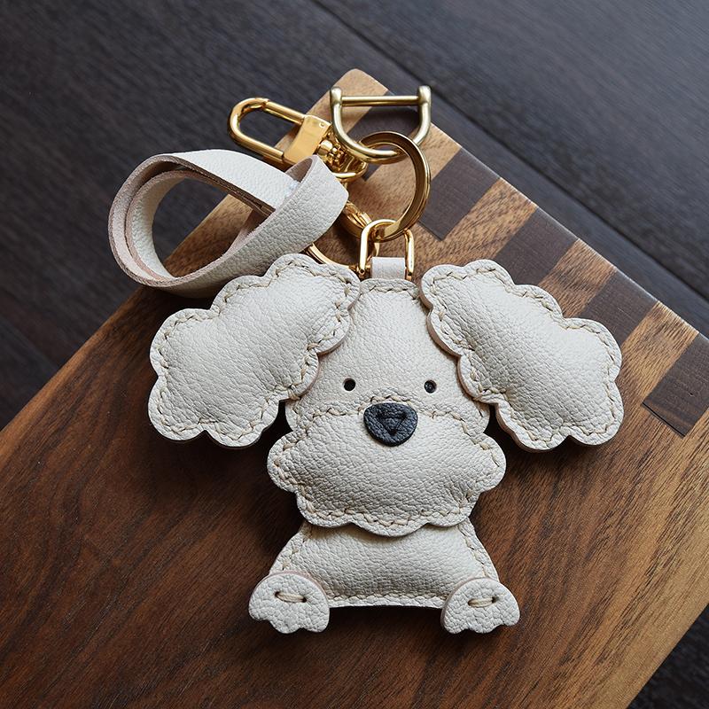 Handmade Leather Bag Charm Teddy Handmade Leather Car Key Bag Pendant Rearview Mirror Pendant Cute Simple Gift Birthday Gift
