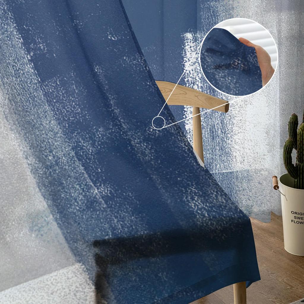 Blue Gray Abstract Art Texture Voile Sheer Curtains Living Room Window Chiffon Tulle Curtain Kitchen Bedroom Drapes Home Decor